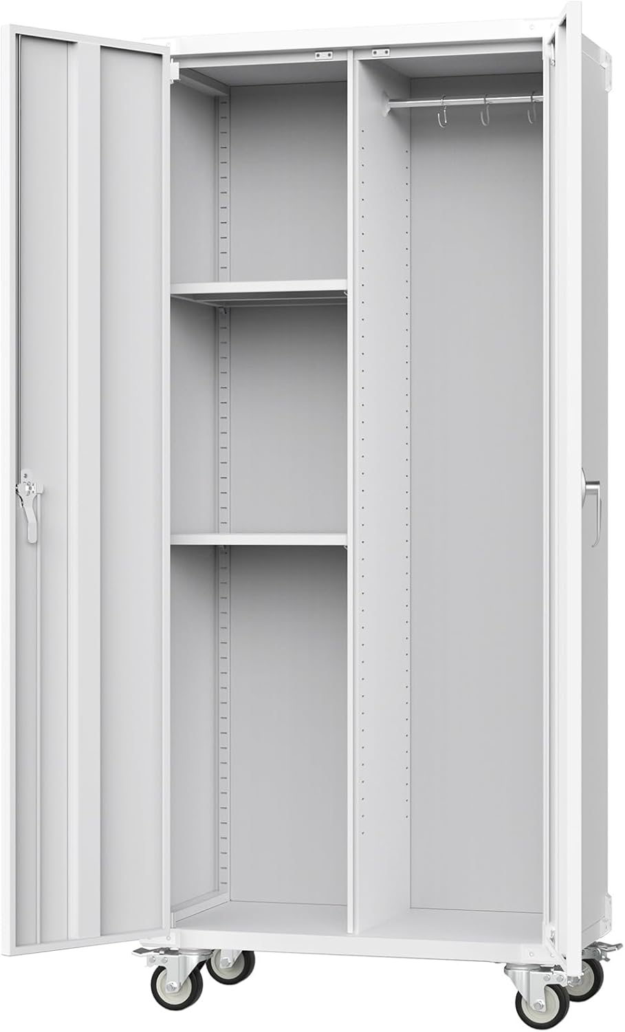 DUMOS Tall Metal Garage Storage Cabinet with Wheels and Adjustable Shelves, 72" Rolling Steel Tool Cabinet with 2 Lockable Doors for Garage, Home, Office, Gym, White