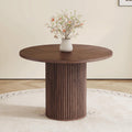 42'' Round Dining Table with Storage, Modern Round Dinner Table with Wood Tabletop and Cylindrical Base, Space Saving Circle Kitchen Table for Kitchen Dining Room