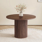 42'' Round Dining Table with Storage, Modern Round Dinner Table with Wood Tabletop and Cylindrical Base, Space Saving Circle Kitchen Table for Kitchen Dining Room