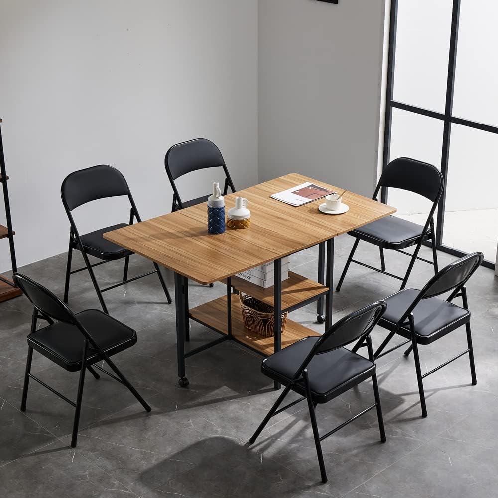 Karl home 6 Pack Black Folding Chairs with Padded Seats for Outdoor & Indoor, Portable Stackable Commercial Seat with Steel Frame for Events Office Wedding Party, 330lbs Capacity