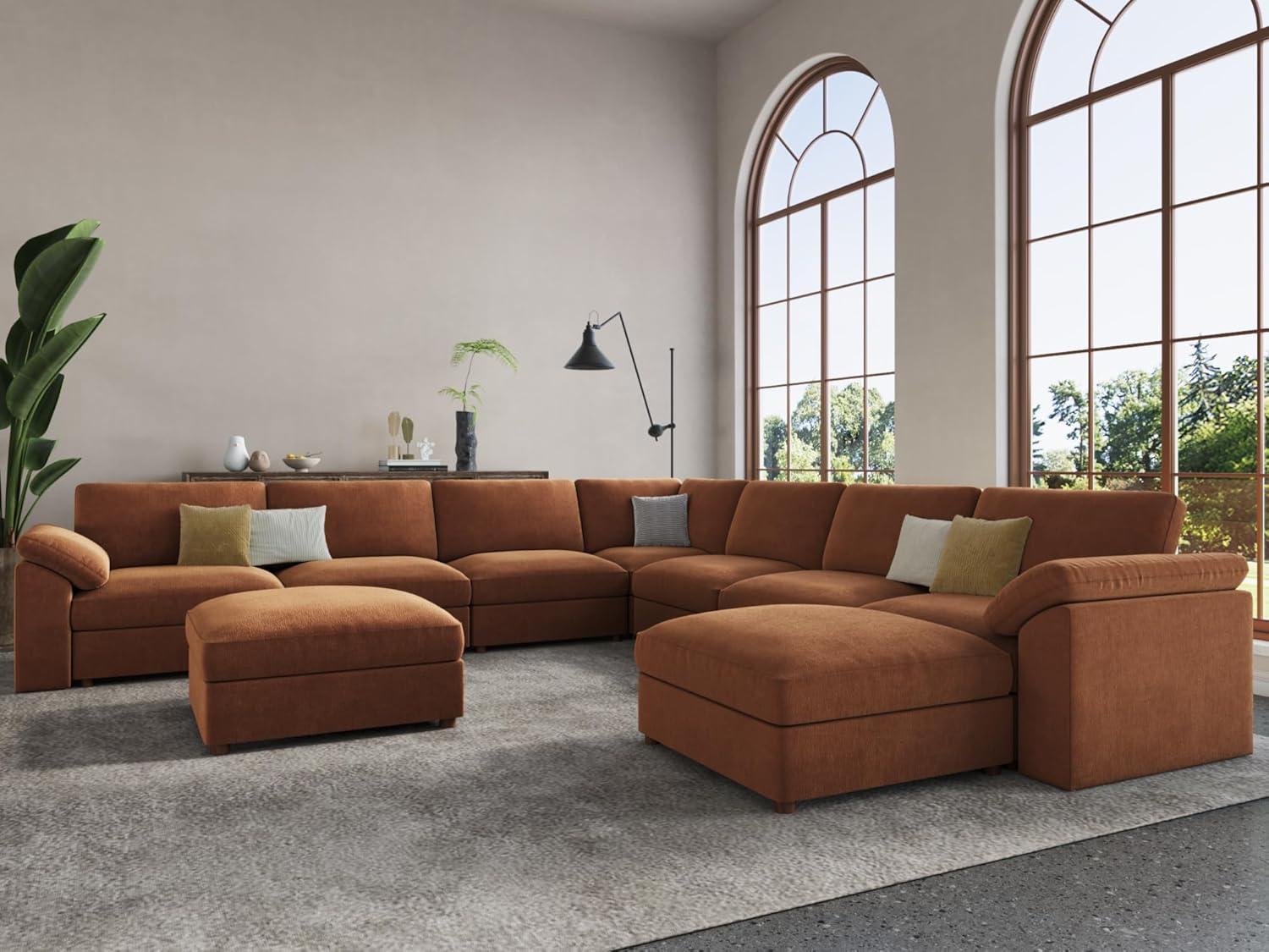 EASE MOOSE Oversized Modular Sectional Sofa with Ottoman, Modern Luxury Wide Deep Modular Couch, U Shaped Couch for Big Spaces Living Room, Brown