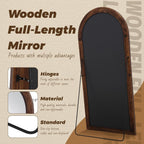 Antok Floor Mirror, Wood Full Length Mirror Wooden Full Body Mirror with Stand, Hanging Mounted for Living Room Cloakroom, 71"×32", Walnut, Arched Style