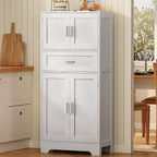TEENFON Bathroom Storage Cabinet with Adjustable Shelf & Large Drawer, Tall Storage Cabinet with 4 Doors, Kitchen Pantry Storage Cabinets, for Living Room, Dining Room, Home Office, Entryway, White