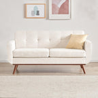 Tbfit Loveseat Sofa, Mid-Century Love Seat Couches, Boucle Small Sofa for Living Room, Bedroom, Office, Button Tufted Upholstered Furniture, Beige