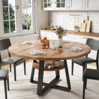 GarveeHome 47 Inch Round Dining Table for 4-6, Farmhouse Pedestal Kitchen Table with Storage Shelf, Space-Saving Circle, for Kitchen, Dining Room, Living Room, Apartment, Table Only- Retro