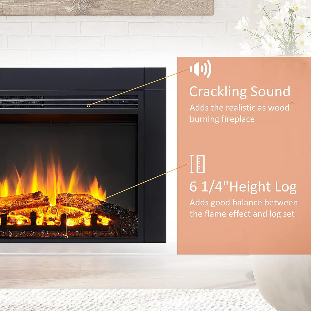 LegendFlame Jaden 28" W x 22" H (EF321) Electric Fireplace Insert with Front Trim Kit, Fire Crackling Sound, 750W/1500W Heater, Remote Control