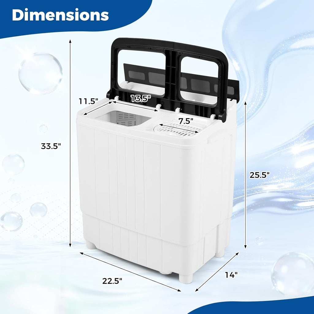 Giantex Portable Washing Machine, 18LBS Twin Tub Mini Compact Laundry Washer Spinner Combo with Drain Pump, 11Lbs Washer and 7Lbs Spinner for Apartments, RVs, Dorms, Gray+White