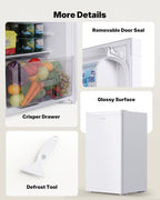 Upstreman 3.2 Cu.Ft Mini Fridge with Freezer, Single Door Mini Fridge, Dorm Fridge, Adjustable Thermostat, Mini Refrigerator for Dorm, Office, Bedroom, White-BR321