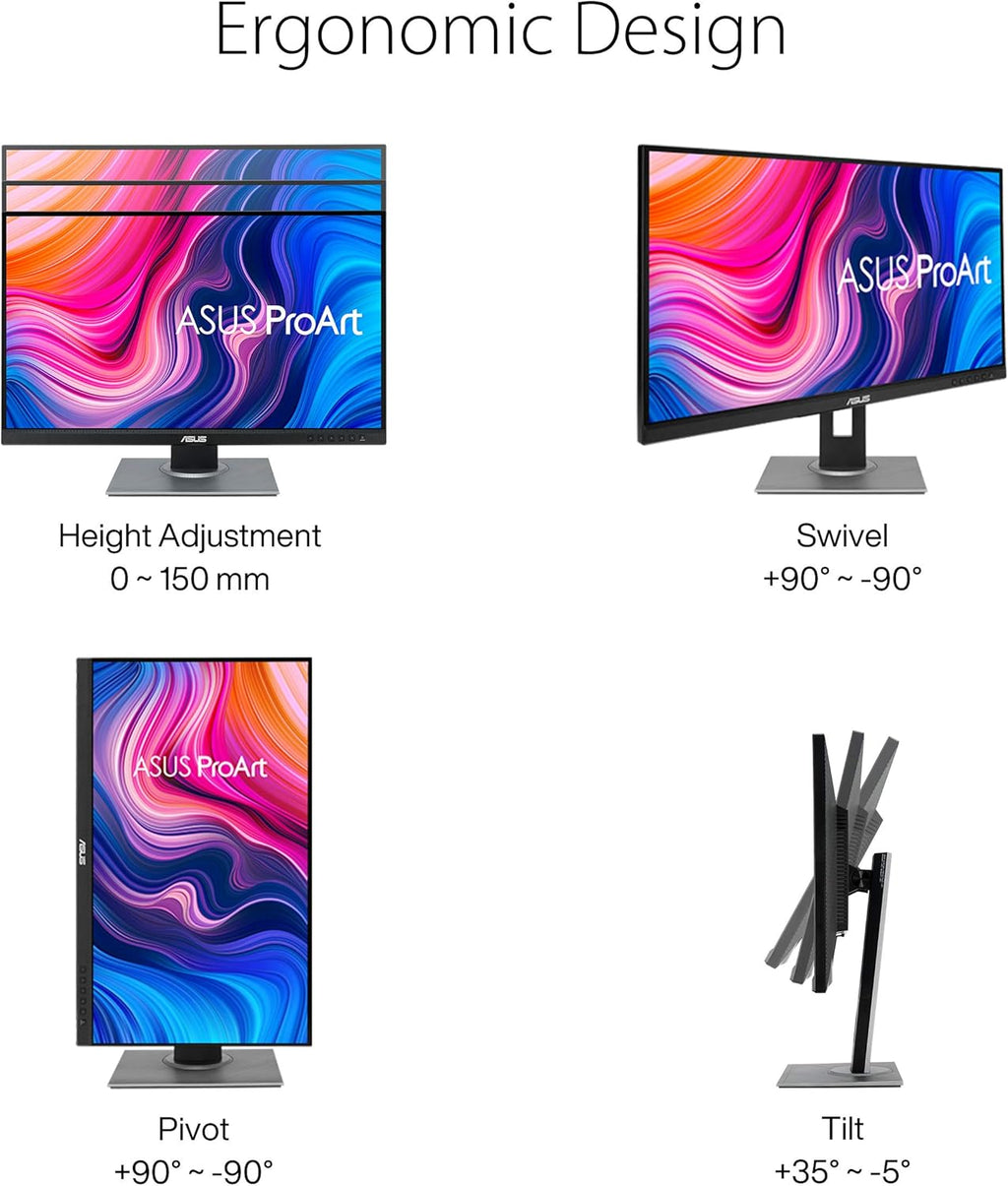 ASUS ProArt Display PA278QV 27” WQHD (2560 x 1440) Monitor  100% sRGB/Rec. 709 ΔE < 2  IPS  DisplayPort HDMI DVI-D Mini DP  Calman Verified  Eye Care  Anti-Glare  Tilt Pivot Swivel Height Adjustable