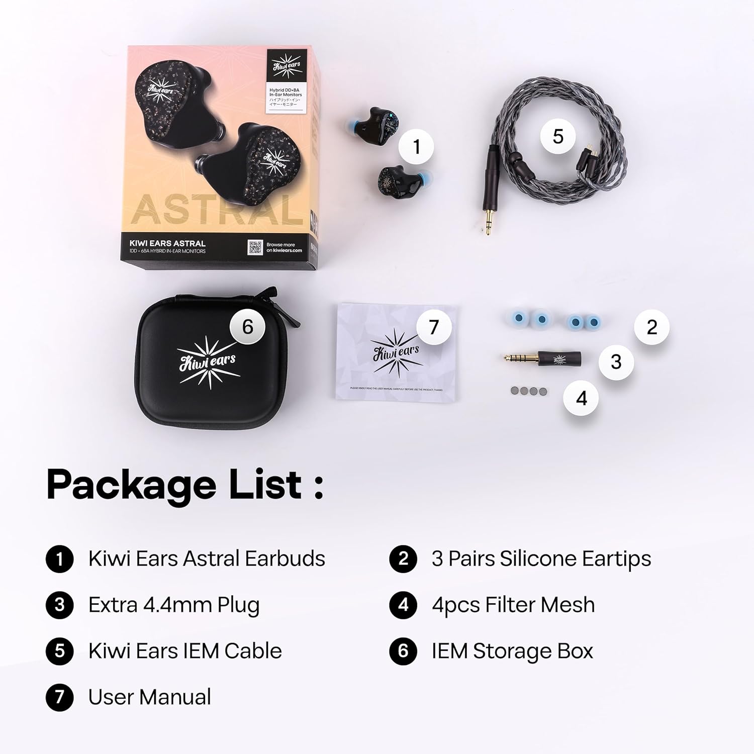 Linsoul Kiwi Ears Astral 1DD+6BA Hybrid in Ear Monitor  Wired Earbuds  HiFi Studio Recording &Mixing Earphone  Portable Gaming IEMs for Professional Music Engineers Audiophiles (Blue)
