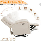Power Swivel Rocker Recliner Chair for Nursery, Swivel Reclining Rocking Chairs, Electric Swivel Recliner Glider Nursery for Living Room, Upholstered Recliner Chairs for Bedroom, Corduroy White