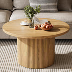MAISONARIA Round Coffee Table with Metal Frame, 35" Coffee Tables for Living Room, Circle Wood Accent Center Table for Apartment, Oak