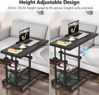 Tribesigns Height Adjustable C Table with Wheels, Mobile Couch Snack Side Table with Tiltable Drawing Board, Sofa Bedside Laptop Stand C Shaped TV Tray with Storage Shelves (Black)