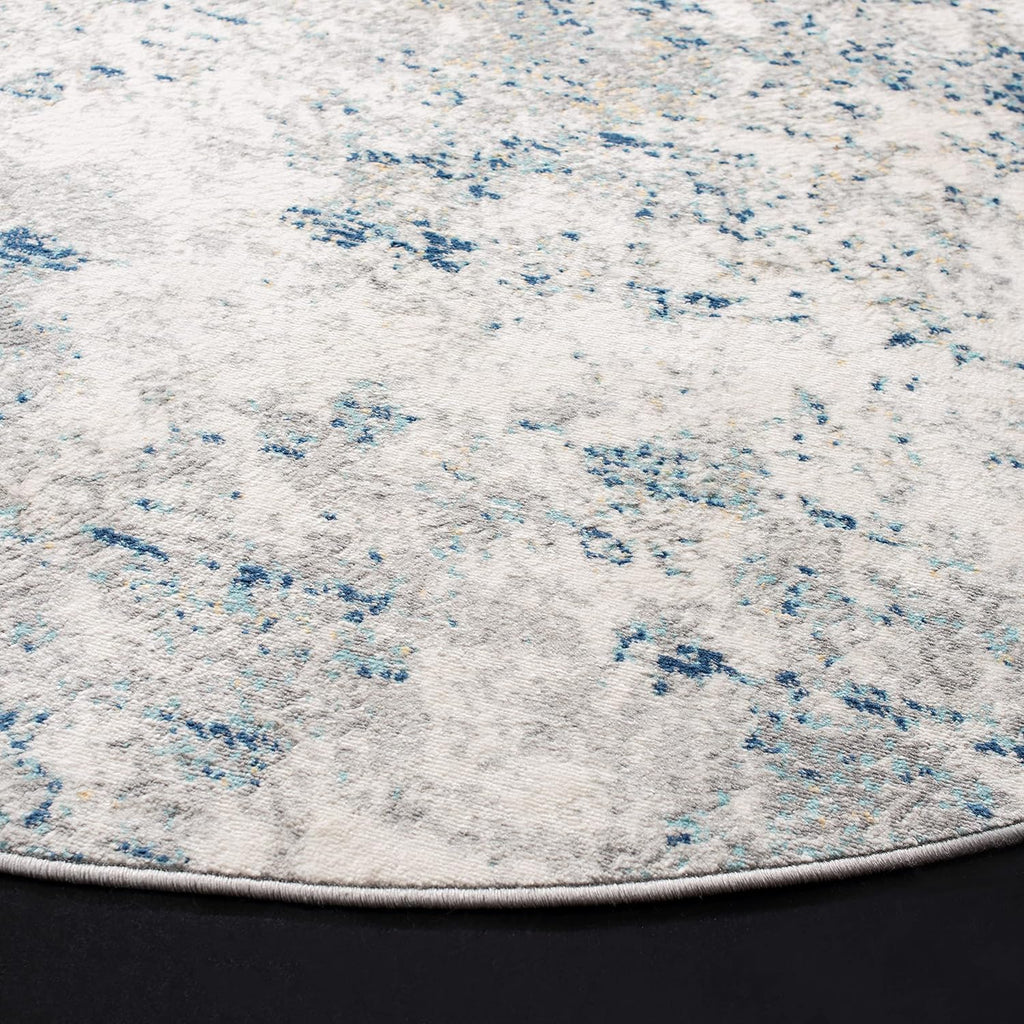 SAFAVIEH Brentwood Collection Area Rug - 8' Round, Light Grey & Blue, Modern Abstract Design, Non-Shedding & Easy Care, Ideal for High Traffic Areas in Living Room, Bedroom (BNT822F)