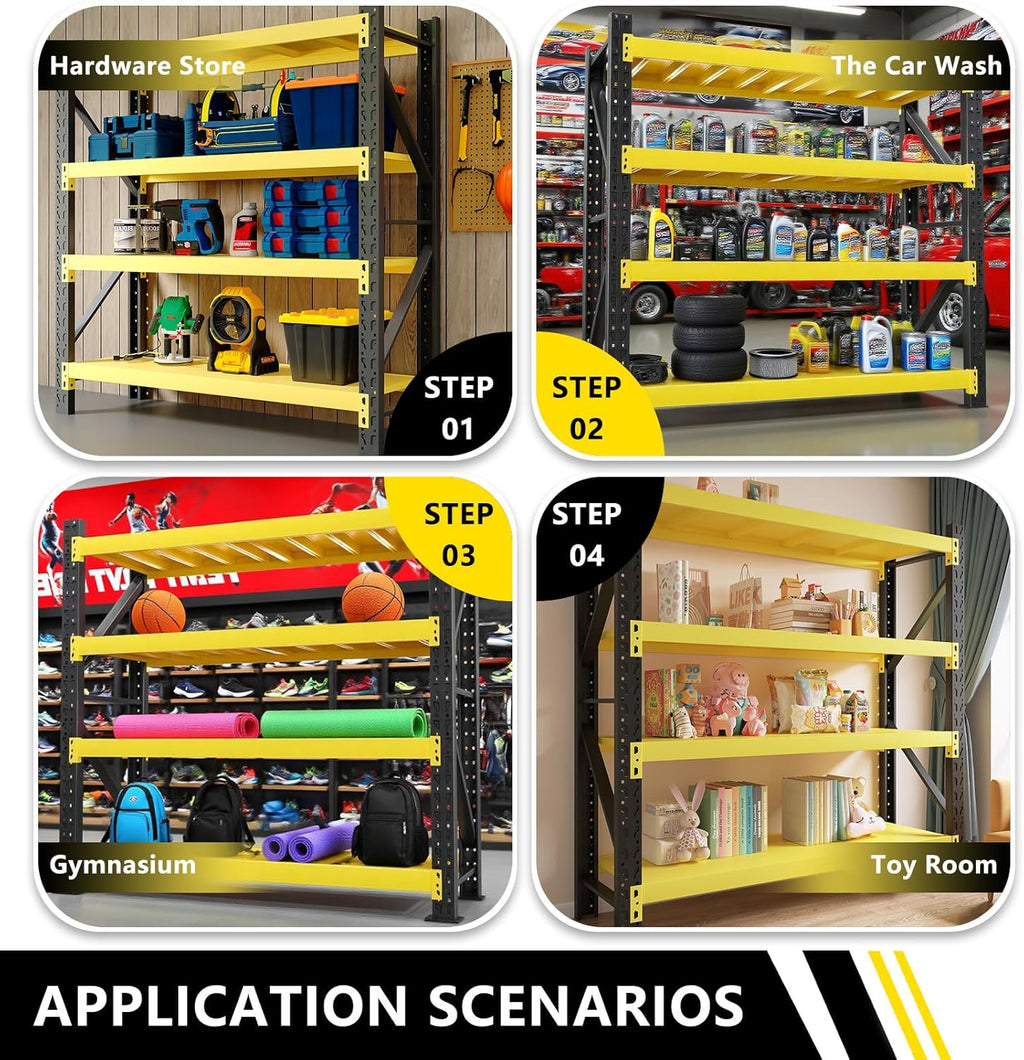 5000LBS Heavy Duty Storage Shelves, 78.74” W Adjustable Metal Garage Shelving Units, Industrial Shelving for Warehouse & Commercial Storage (Blue and Orange(Yellow and Black, W78.74*D23.62*H78.74)