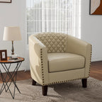 Pia Ricco Faux Leather Barrel Chairs Set of 2, Modern Comfy Accent Chairs, Upholstered Armchair Club Chairs with Nailhead Trim, Single Sofa Barrel Chair for Living Room Reading Room, Beige