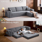 LINSY HOME Oversized Convertible Sofa Bed with 2 Pillows & Ottoman, Corduroy Boneless Couch Folding Modular Sleeper Sofa, L Shaped Couch Floor Sofa for Living Room Apartment, Upgrade Backrest (Grey)