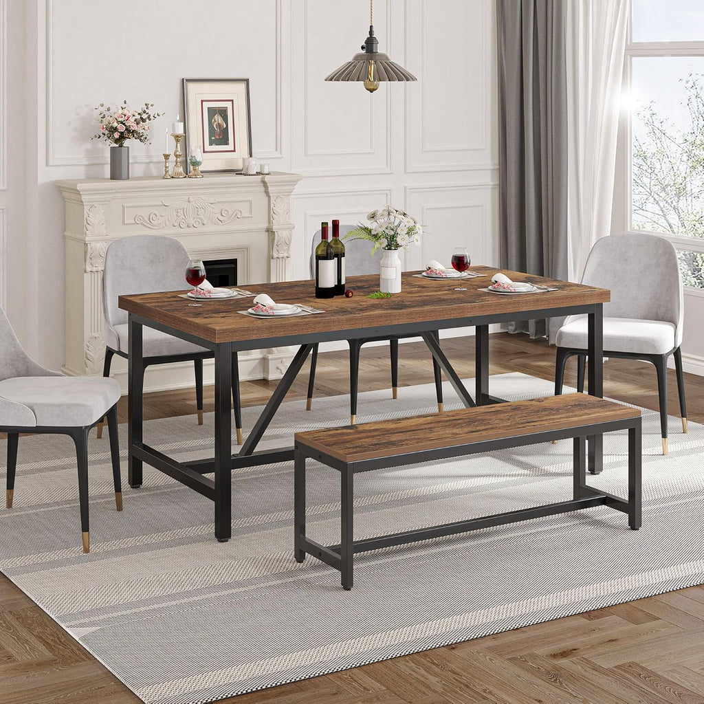 YITAHOME 70.8" Large Kitchen Dining Room Table for 6-8 People, Rustic Brown Farmhouse Industrial Wood Style Rectangle Apartment Dinning Room Dinette Tables for Eating Dinner