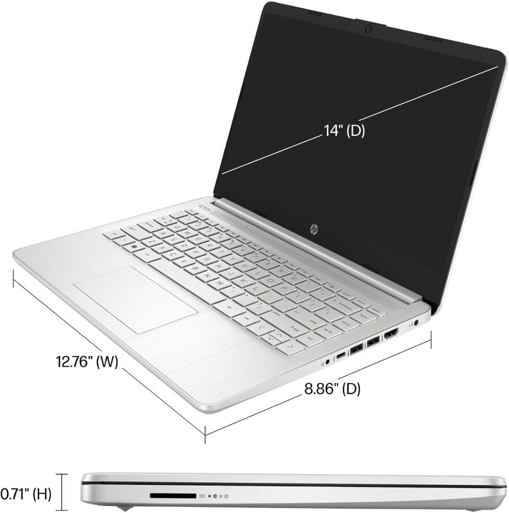 HP 14" HD Student Business Laptop  Intel Quad-Core N4120  16GB RAM  384GB Storage  (128GB eMMC+256GB SD Card)  1 Year Office 365  Slim Design  Webcam  HDMI  Bluetooth  WiFi  Win 11 S  Silver