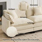111.5" Beige Modular Sectional Sofa, 3 Seater Large Sectional Couches for Living Room, Ivory Off-White Chenille Fabric Oversized Cloud Couch with Ottoman, Modern Sofas Set, Sofas para Sala, L Shaped