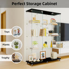 LFT HUIMEI2Y Glass Display Cabinet 12 Shelves with 3 Columns 2 Doors and Lock, Extra Large DIY Curio Cabinets Quick-Install Style Tempered Glass Bookshelf for Living Room, Bedroom, Black