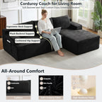 96" Cloud Sectional Couch with L-Shape Chaise, Modular Comfy Sofa Chaise Longue, Upholstered Corduroy Couches Sleeper with Deep Seat for Living Room Bedroom, No Assembly Required(Black, Right Facing)