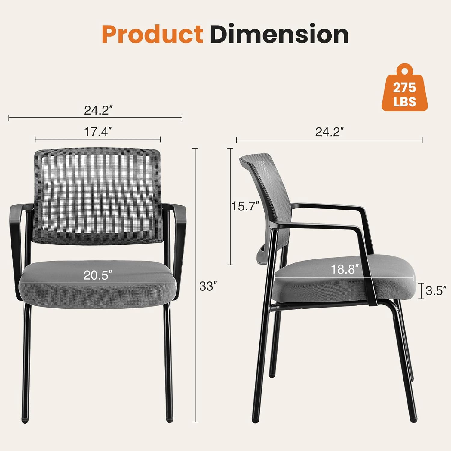Sweetcrispy Mesh Back Stacking Arm Chairs, Upholstered Fabric Stacking Chairs, Sturdy Metal Office Chairs, Easy to Use and Store, Outdoor and Indoor, for Home, School, Party, Church, 2 Pack Grey