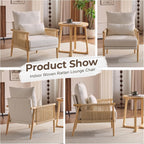 Karl home Cozy Chenille Accent Chair with Lumbar Pillow & Rattan Arms Modern Lounge Chair for Living Room, Bedroom, Reading Nook, Beige