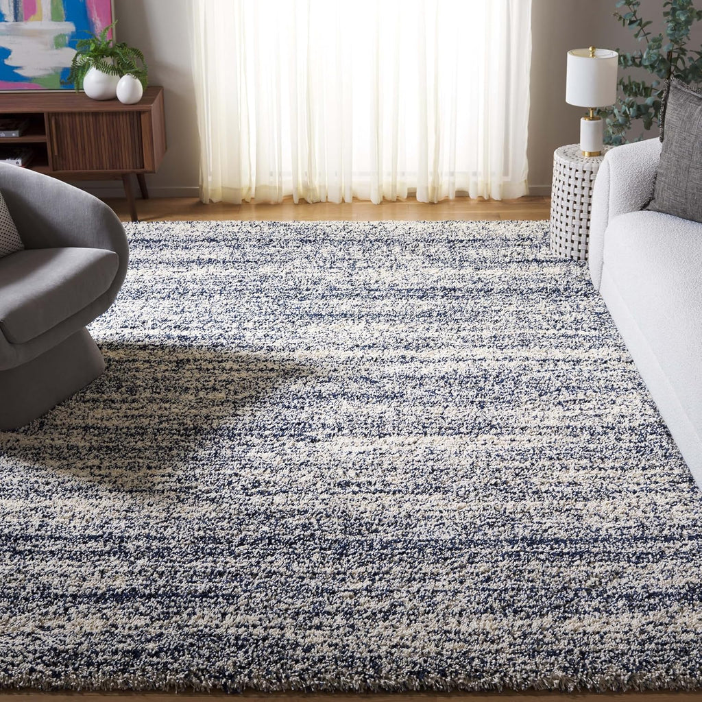 SAFAVIEH Hudson Shag Collection Area Rug - 9' x 12', Ivory & Navy, Modern Abstract Design, Non-Shedding & Easy Care, 2-inch Thick Ideal for High Traffic Areas in Living Room, Bedroom (SGH295A)