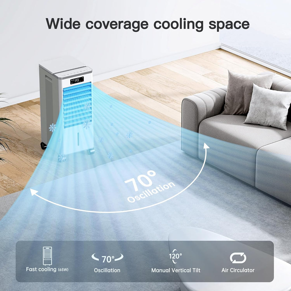 Evaporative Air Cooler, Windowless Portable Air Conditioners Fan w/3 Modes & 3 Speeds, 12H Timer for Smart Auto-off, 2-Gal Tank for 20H Cooling,16FT Remote,No Hose Needed,46db Swamp Cooler