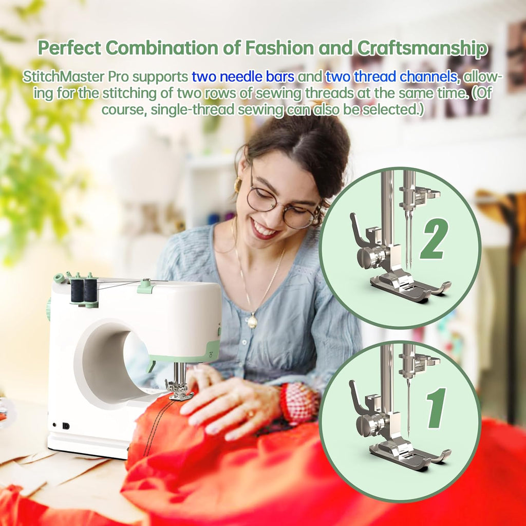 StitchMaster Pro:Ballet on twin needles.Sewing machine,sewing machine for beginners,Double needle and double thread,16 kinds of stitches.Sewing machine for Household,sewing machine for adults.white