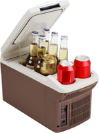 ICEROVER 12V Car Refrigerator Cooler/Warmer 6 Quart (6L) 40℉~140℉,12 Volt DC &110V AC, Electric Car Fridge Portable Compact Camping Cooler,Thermoelectric 12V Small Fridge for Car,RV,Camping (Brown)