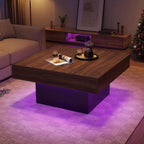 Giantex LED Coffee Table, Square Center Table with Remote, 21 Dynamic Modes, 20 Static Colors, Adjustable Brightness & Speed, Wood Low Cocktail Accent Table, Modern Living Room Table (Brown)
