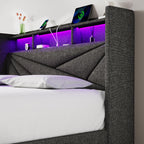 Queen Bed Frame with 4 Storage Drawers, Upholstered Bed Frame Queen Size with LED Lights Headboard and Charging Station, No Box Spring Needed, Easy Assembly - Dark Grey