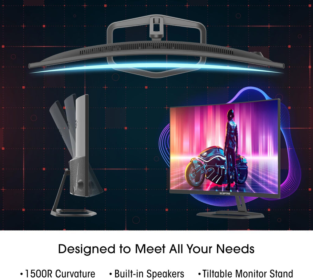 Sceptre Curved 32-Inch Gaming Monitor  1920 × 1080  Up to 240+Hz  1ms  110% sRGB  AMD FreeSync Premium  Built-in Speakers  HDMI DisplayPort  Machine Black (C325B-FWD240 Series)