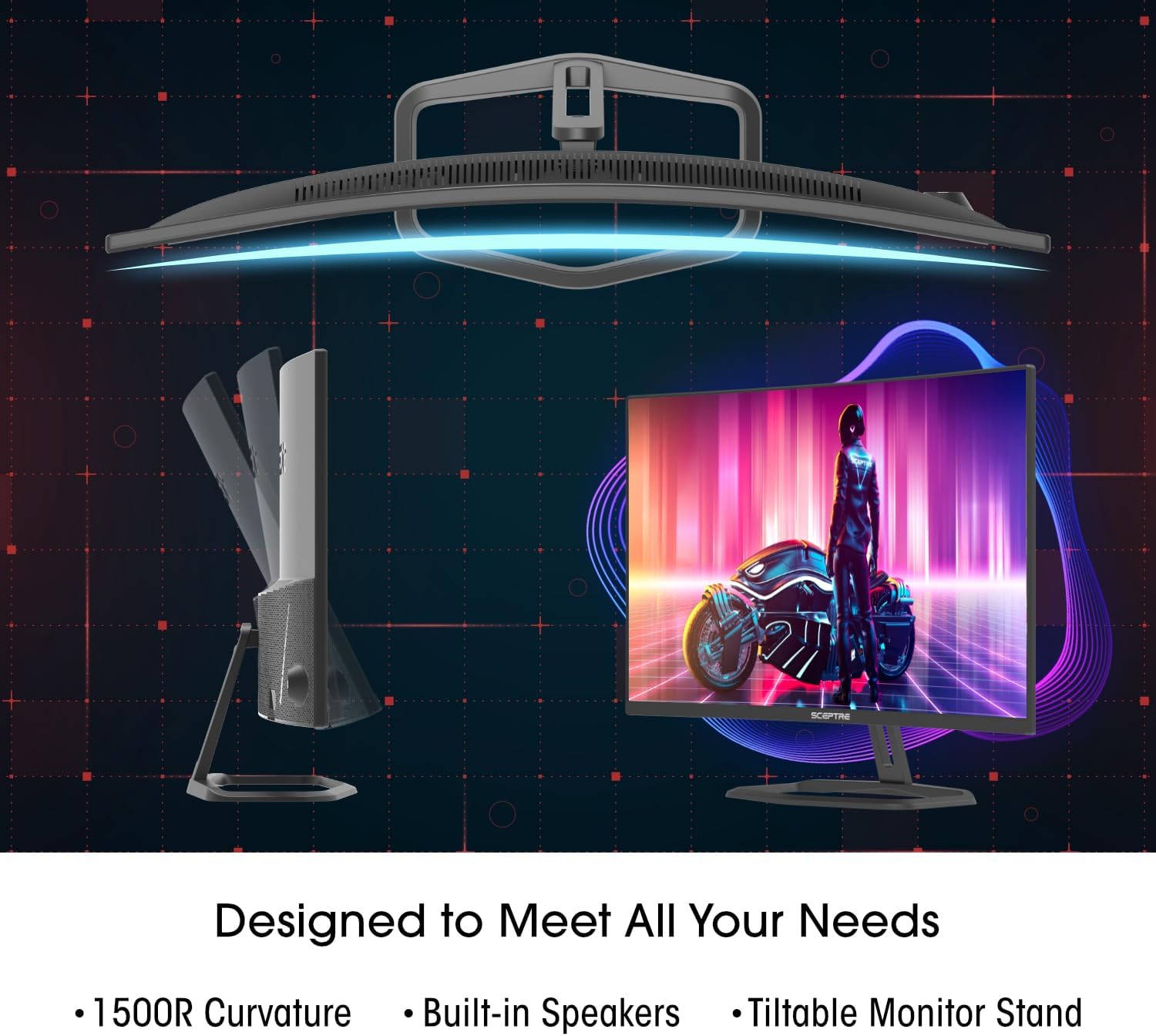 Sceptre Curved 32-Inch Gaming Monitor  1920 × 1080  Up to 240+Hz  1ms  110% sRGB  AMD FreeSync Premium  Built-in Speakers  HDMI DisplayPort  Machine Black (C325B-FWD240 Series)