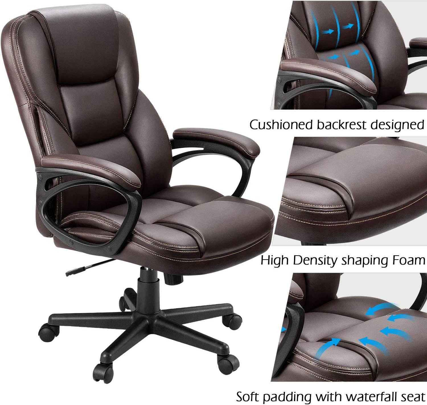 Furmax Office Executive Chair High Back Adjustable Managerial Home Desk Chair, Swivel Computer PU Leather Chair with Lumbar Support (Brown)