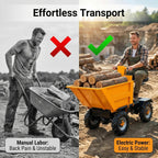 Electric Wheelbarrow  1900W Powerhouse 2205 lbs Heavy Duty Dump Cart All-Terrain Wheels for Hill Climbing & Rough Ground Utility Wagon for Yard  Garden  Construction Hauling & Dumping