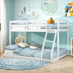 Giantex Twin Over Full Bunk Bed, Solid Wood Kids Bunk Bed with Full-Length Guardrails & Ladder, Low Bunk Beds with Slats Support for Kids, Teens, No Box Spring Needed, White