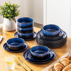 vancasso Starry 18 Pieces Dinnerware Sets for 6, Blue Reactive Glaze Dishes Sets, Ceramic Plates and Bowls Set, Dinner Salad Dessert Plates, and Cereal Bowls Set, Dishwasher and Microwave Safe