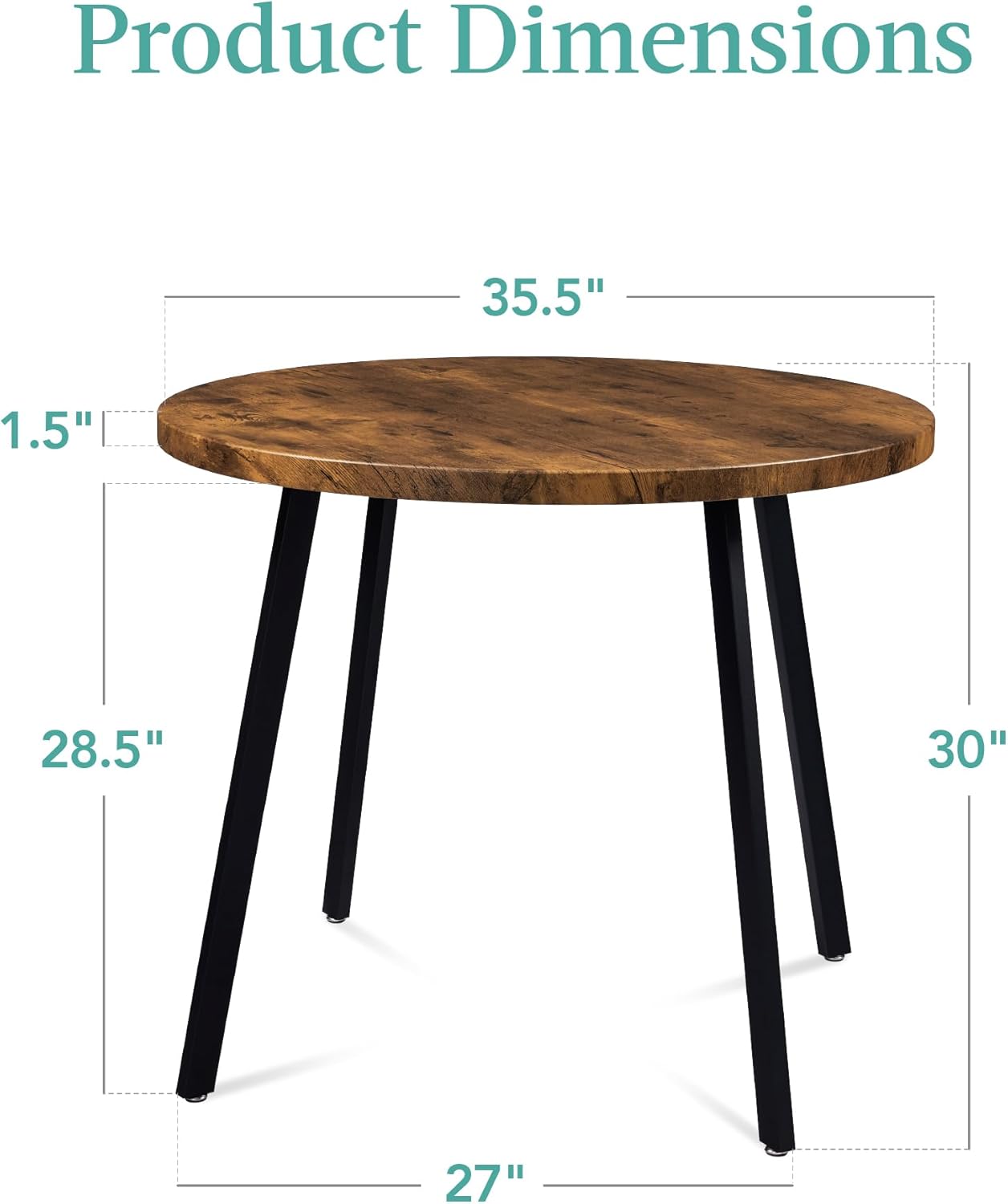 Best Choice Products Round Dining Table 35.5”, Mid-Century Modern Kitchen Table for 2-4 People, Small Space Apartment Dinette, Wood Top W/Steel Legs - Brown