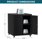 Large Printer Stand with Storage and Lock, 3D Heavy-Duty Printer Cabinet, Printer Table for Home Office with Doors and Adjustable Shelves, for Office Copier and Fax Machine, Black