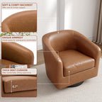 Lumibee Faux Leather Swivel Barrel Chairs Set of 2, Upholstered Comfy Round Swivel Accent Chair, 360° Rotation Single Sofa Club Armchair for Living Room, Reading Room, Bedroom, Brown