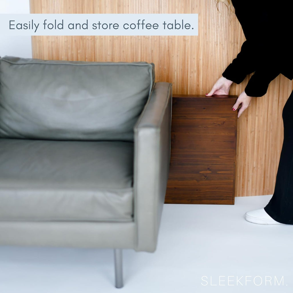 Sleekform Folding Wooden Coffee Table - Collapsible 20x40 Light Wood Mini Desk - Lightweight Foldable Coffee Table for Small Spaces - Fold Up Hairpin Legs - Walnut Wood Finish