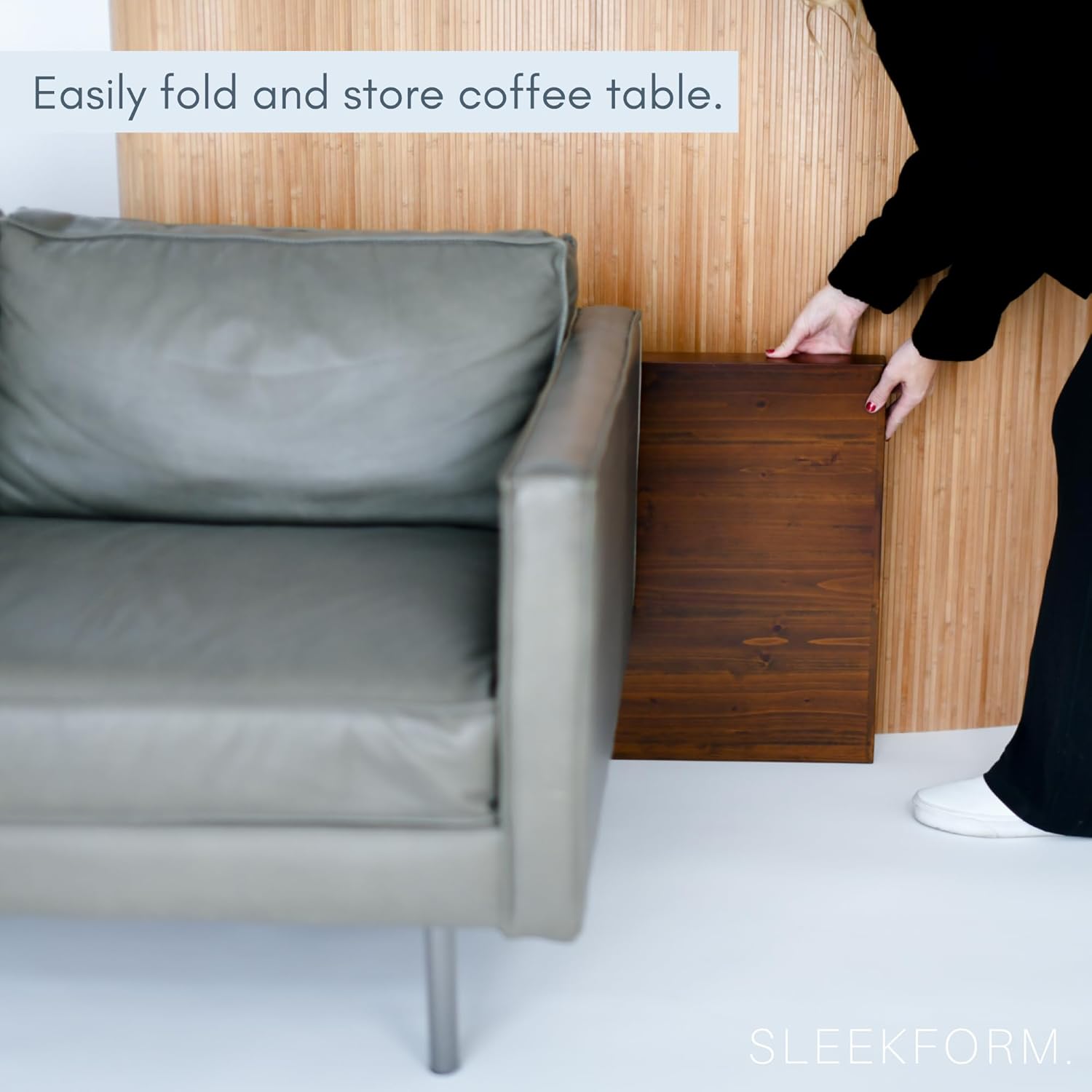Sleekform Folding Wooden Coffee Table - Collapsible 20x40 Light Wood Mini Desk - Lightweight Foldable Coffee Table for Small Spaces - Fold Up Hairpin Legs - Walnut Wood Finish