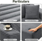 106" Modular Sectional Sofa, Grey Corduroy Cloud Couch with Left Chaise, Deep Seat Boneless Floor Sofa for Living Room, High-Resilience Foam Support, No Assembly Required, Includes Pillows | Sectional Sofa, Corduroy Cloud, Boneless, High-Resilience,