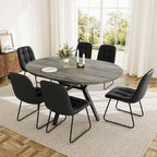 Extendable Round Dining Table Set for 6 People, 43.3"-59.1" Extendable Kitchen Table with 6 Upholstered Chairs, Space Saving for Kitchen Dining Room (Grey Table+6 U-Shaped Black Chairs)