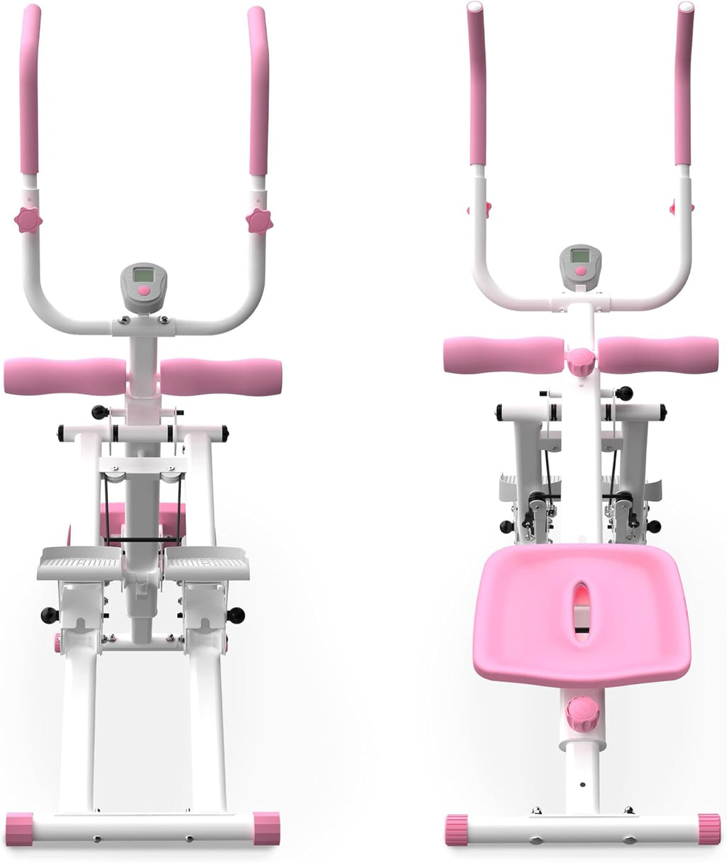 Multi-Function Full-Body Trainer, 2-in-1 Stair Stepper and Ab Machine, Pink, 300 LBS Capacity, LCD Display, Adjustable