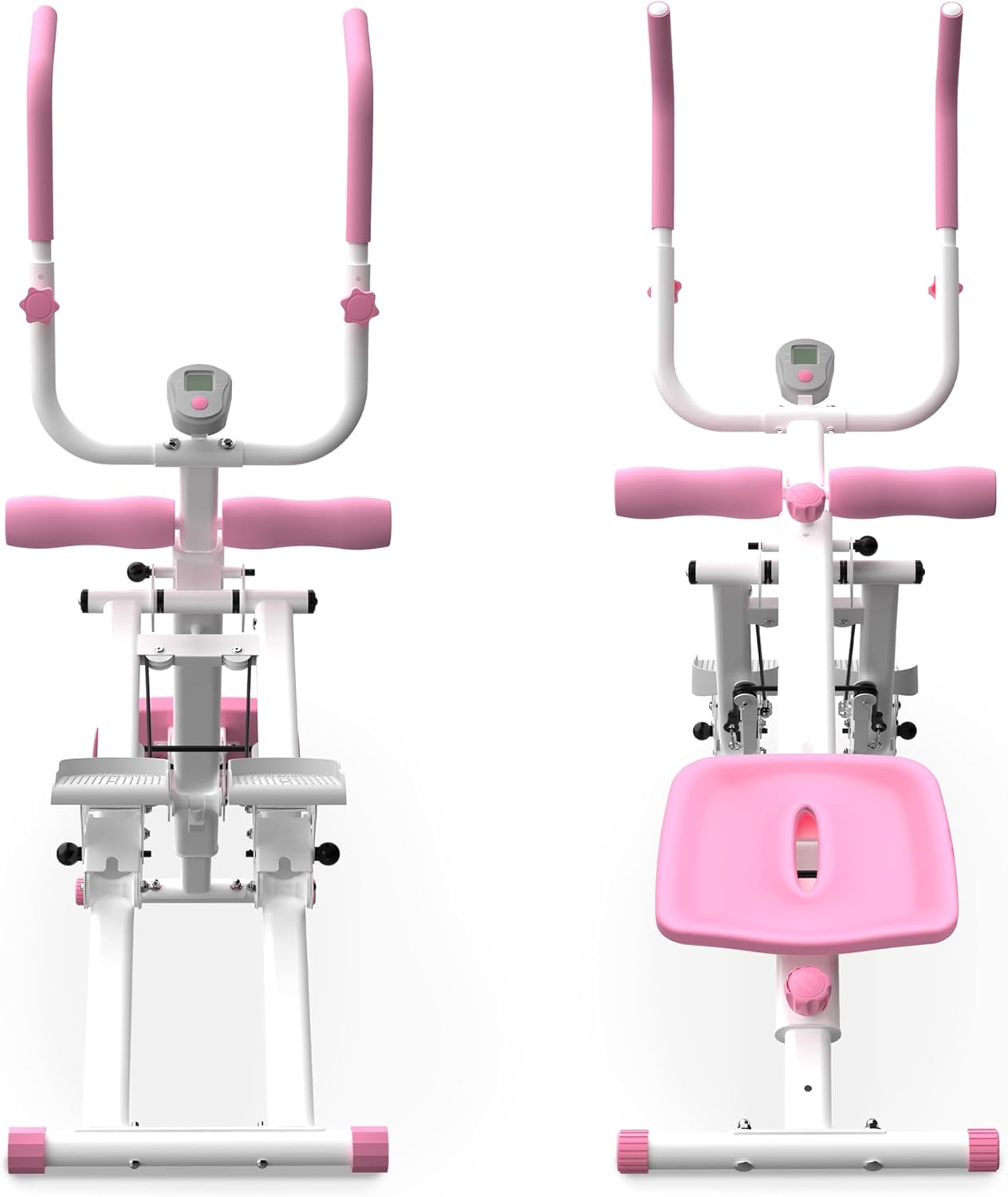 Multi-Function Full-Body Trainer, 2-in-1 Stair Stepper and Ab Machine, Pink, 300 LBS Capacity, LCD Display, Adjustable