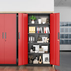 Greenvelly Metal Storage Cabinet, Steel Garage Cabinet with Doors and Adjustable Shelves, Metal Cabinet with Lock,Tall Metal Office Storage Cabinet for Garage,Home Office,School (Black Red)